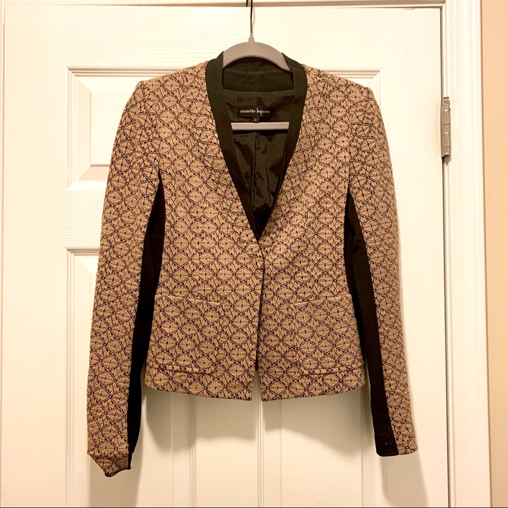 Nanette Lepore Black and Tan Patterned Blazer, size 2